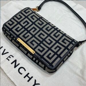 Givenchy Navy and Beige Geometric Canvas Shoulder Bag